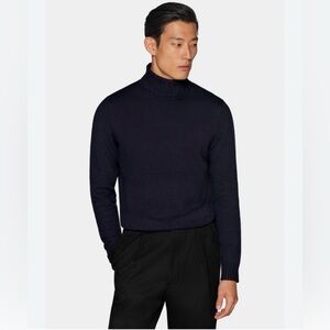 Suit Supply 100% merino wool Elegant Navy Turtleneck long sleeve Sweater for Men